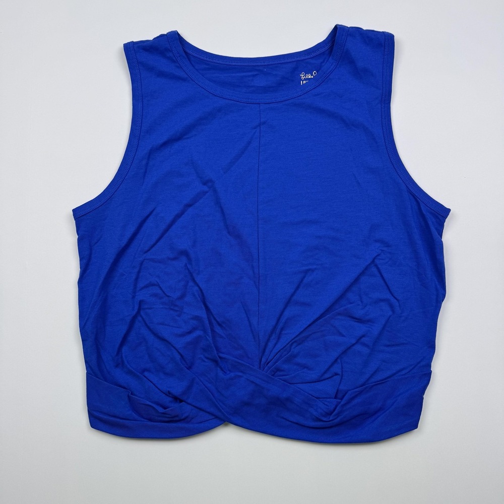 Lilly Pulitzer Luxletic Shirt Womens Large Blue Tank Top Twist Front Athletic